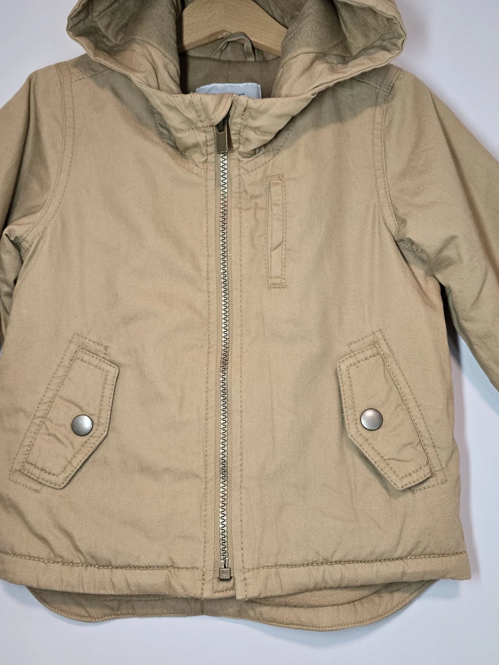 Old Navy Kids' Hooded Jacket in Khaki, Lightweight Warm Fall Style.